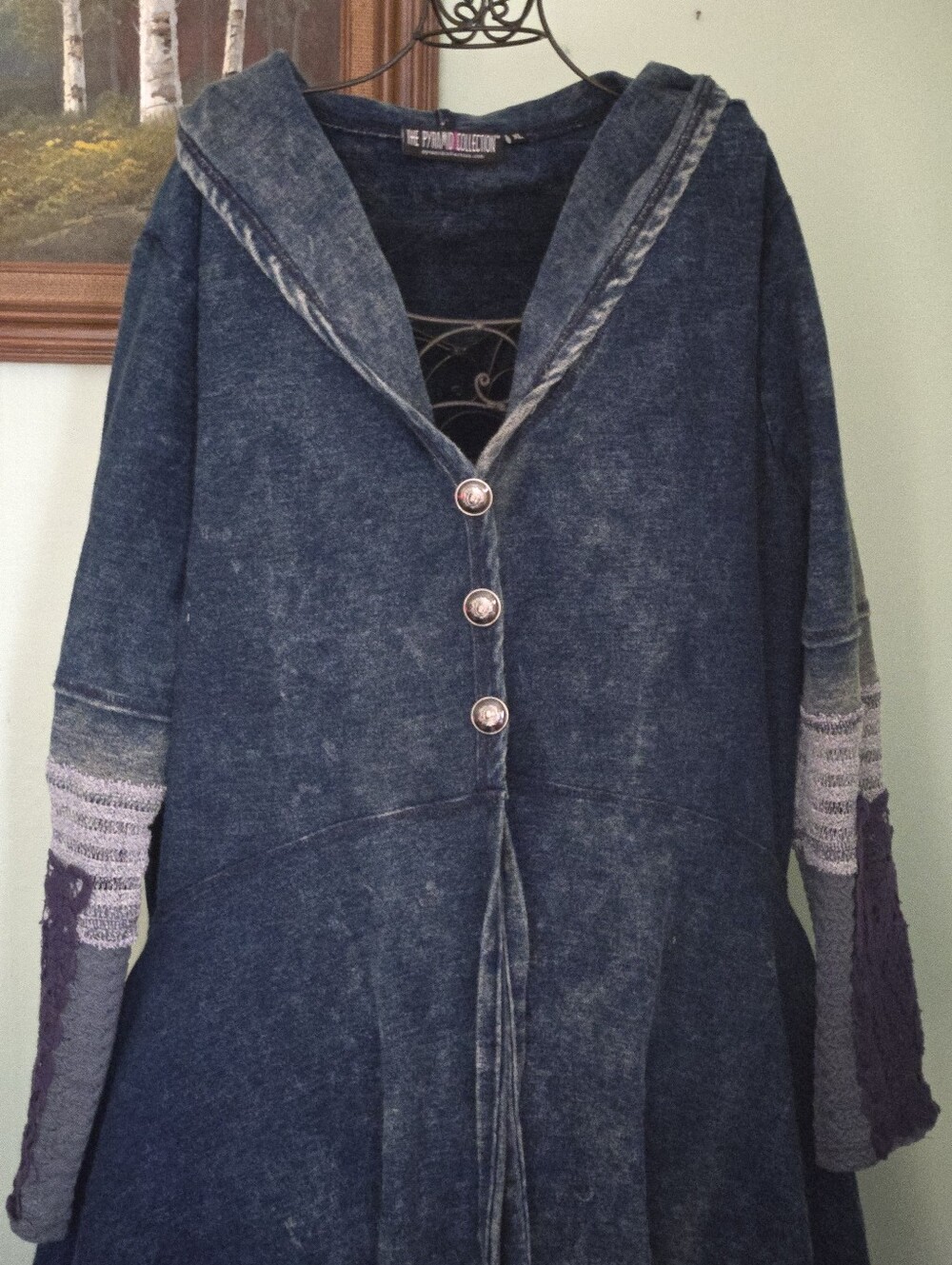 The Pyramid Collection Blue denim Style coat jacket Hi lo XL Asymmetrical